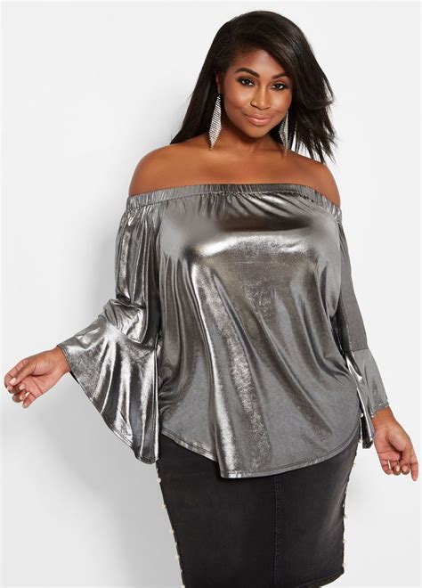 metalic fabric shirts for plus size women|fashion nova plus size metallic tops.